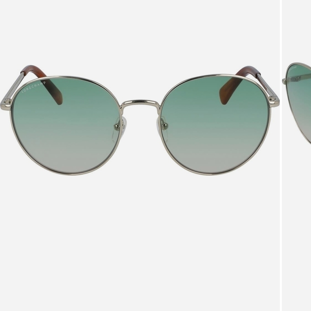 Longchamp Silver and Green Round Sunglasses